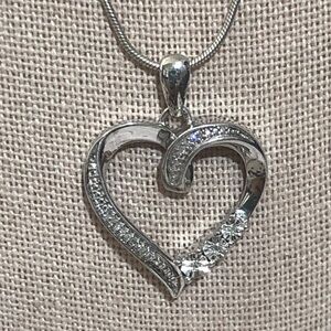 Estate Sterling Silver Heart CZ Pendant and 925 Italy Silver Necklace 19” Chain